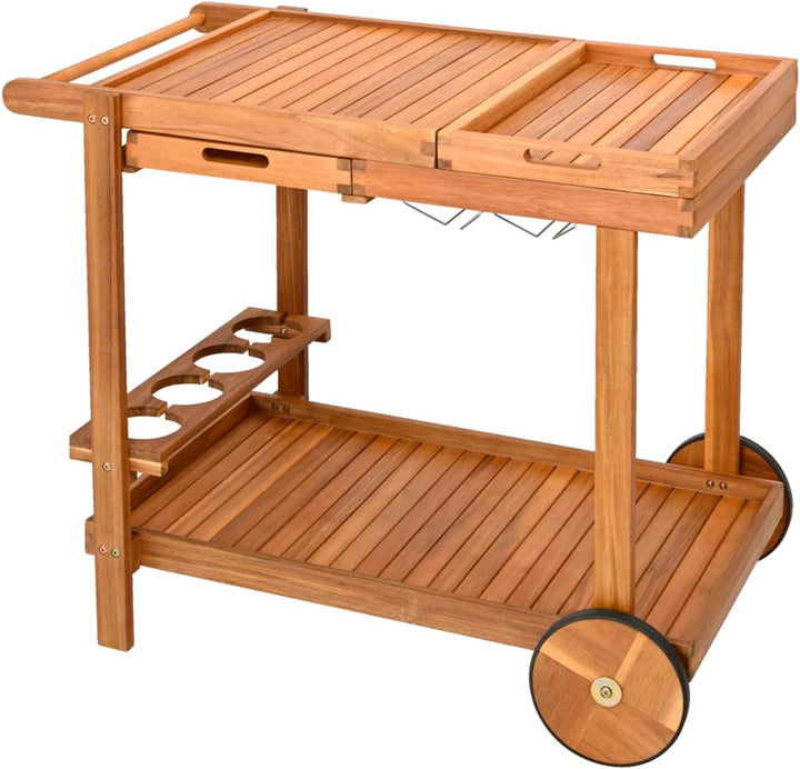 Outdoor Grill Trolley, Servierwagen für Garten, BBQ Beistelltisch, Tisch für Grill mit 2 Tabletts –