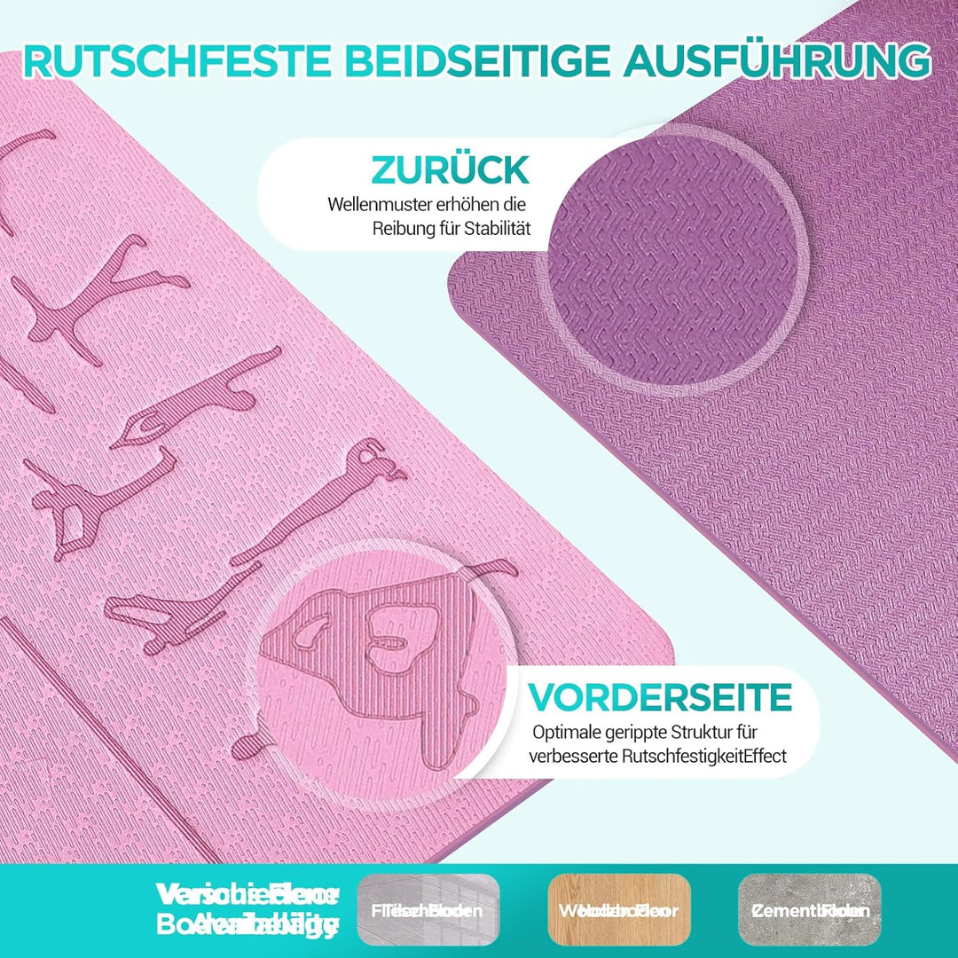 OUTDOUSE Yoga Matte, TPE 6mm Dicke Hautfreundliche Yogamatte Rutschfest Gymnastikmatte Pilates Gymna