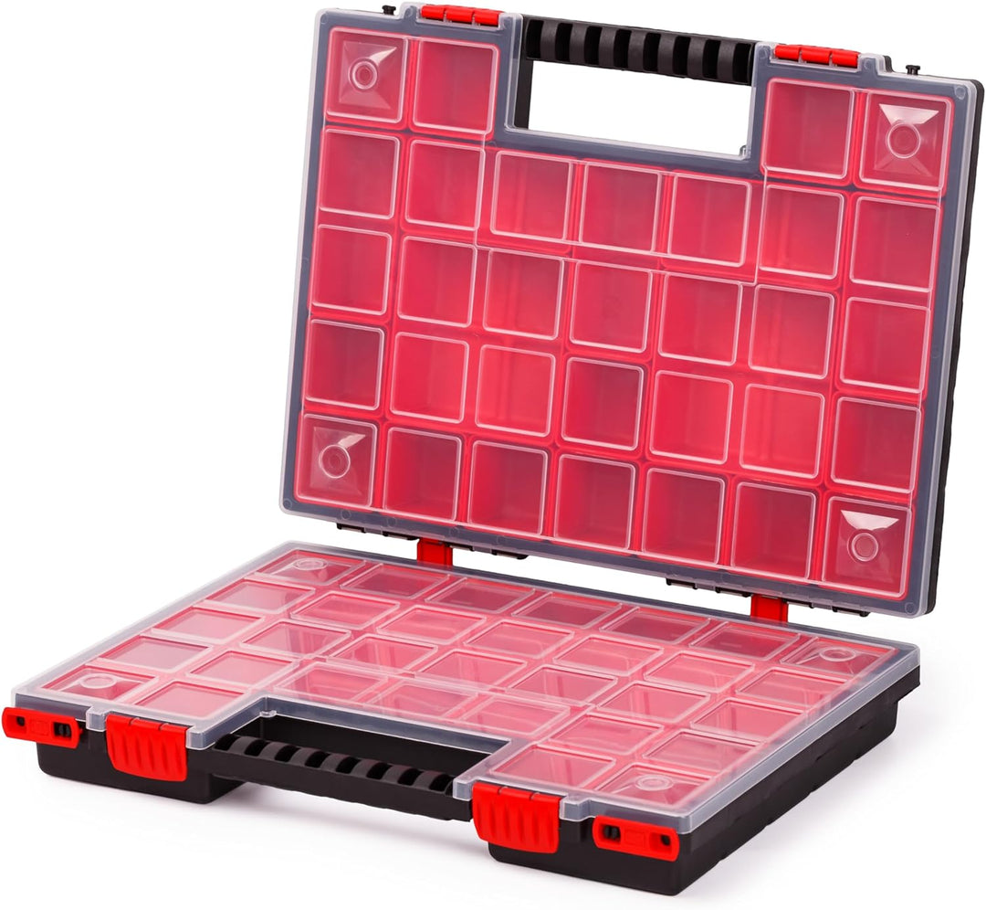 Mivos Doppelseitig Sortimentskasten 399 x 303 x 100 mm - 2 Seitig Sortierkasten Kleinteile mit 42 Ei