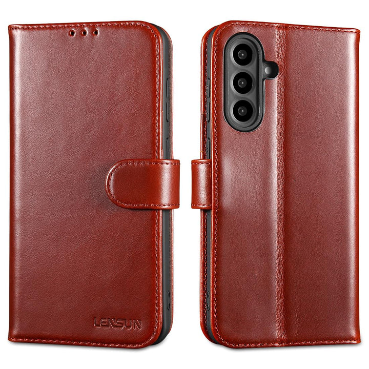 LENSUN Lederhülle für Samsung Galaxy A56, Echtleder Hülle [Echtes Leder][Kartenfach][Brieftasche] Ha