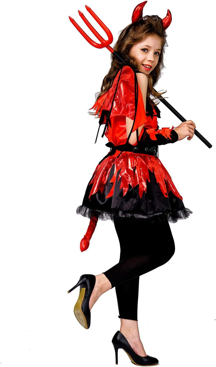 SEA HARE Roter Teufel Mädchen Kostüm Mit Flügel (M :7-9 Jahre), M :7-9 Jahre