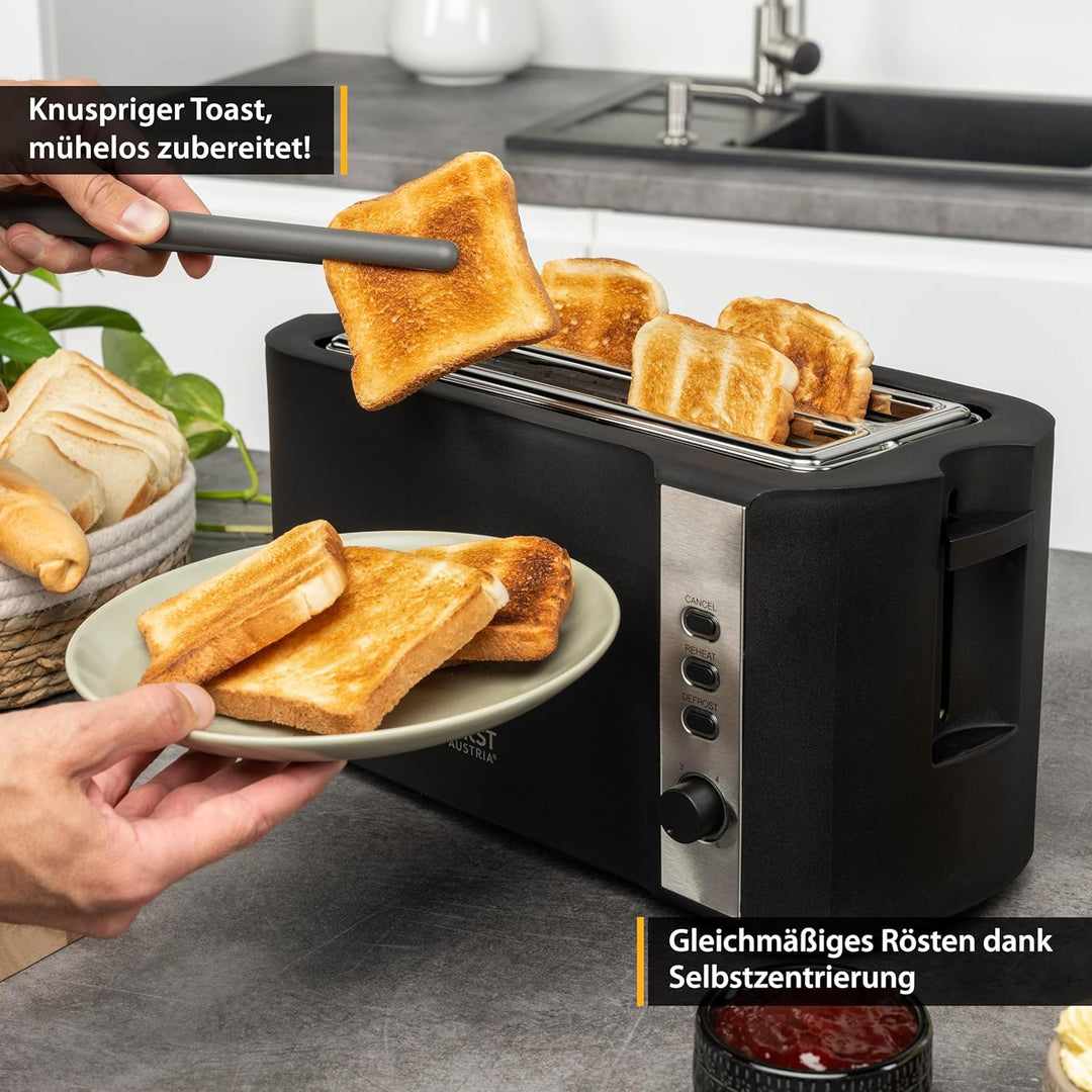 TZS First Austria Toaster | 4 Scheiben Langschlitz | 6 Bräunungsstufen | Auftau- und Aufwärmfunktion