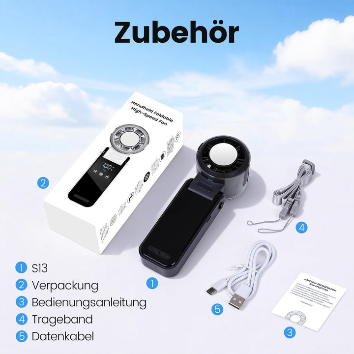HappyGoo Tragbarer Handventilator, Mini-Turboventilator mit bürstenlosem Motor, 1-100 Geschwindigkei