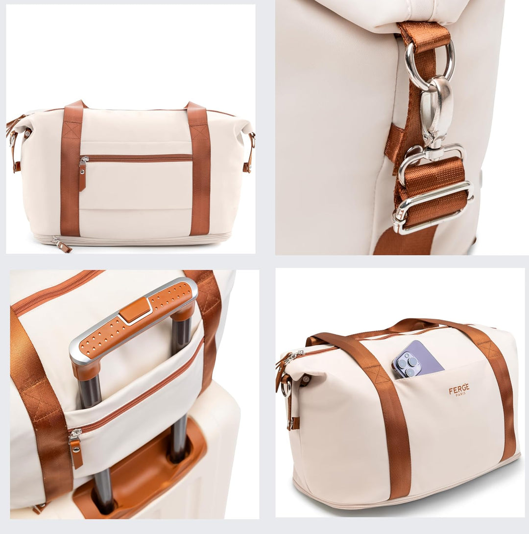 FERGÉ Reisetasche erweiterbar Milano Weekender Kabinengrösse Sporttasche Nano-Mesh beige Beige-braun