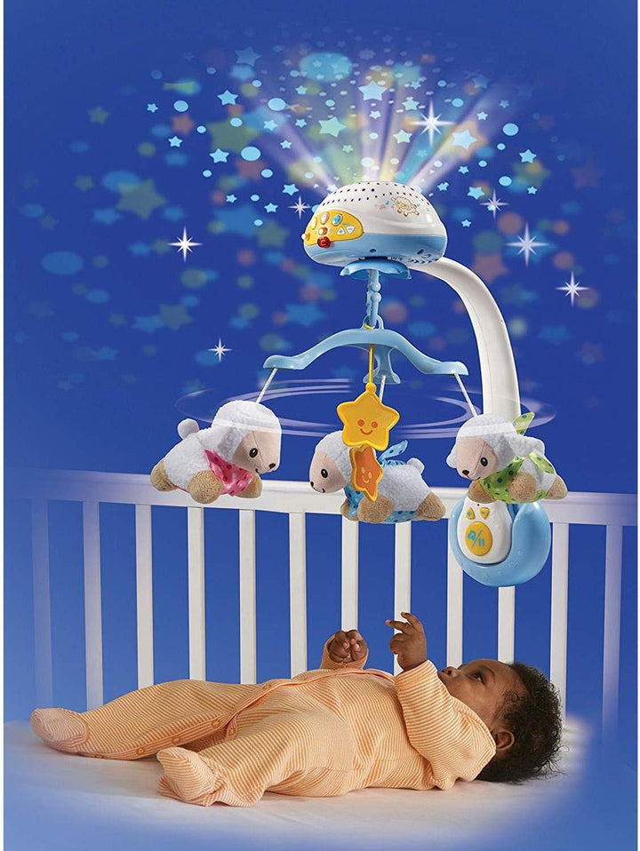 VTech Baby Schäfchen-Mobile – Buntes Mobile mit Plüsch-Schäfchen, Musik, Lichtprojektor, Zeitschaltu