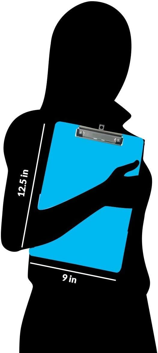 6 Coloured Plastic Clipboards | Strong 12.5 x 9 Inch (A4 Size) Multi Pack Clipboard | Holds 100 Shee