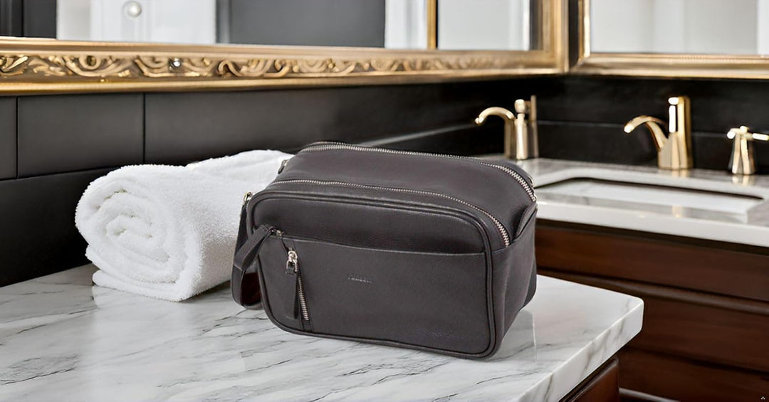 Alassio 47036 - Kulturtasche Salina, Kulturbeutel aus Echtleder, Reisetasche für Herren und Damen mi
