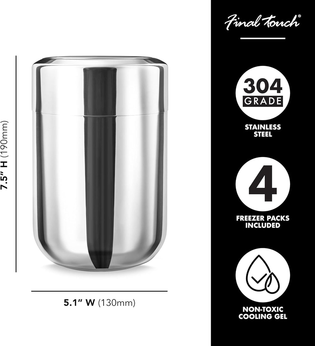 FINAL Touch Stainless Steel Wine Chiller with Removable Gel Freezer Packs Edelstahl-Wein-Kühler mit