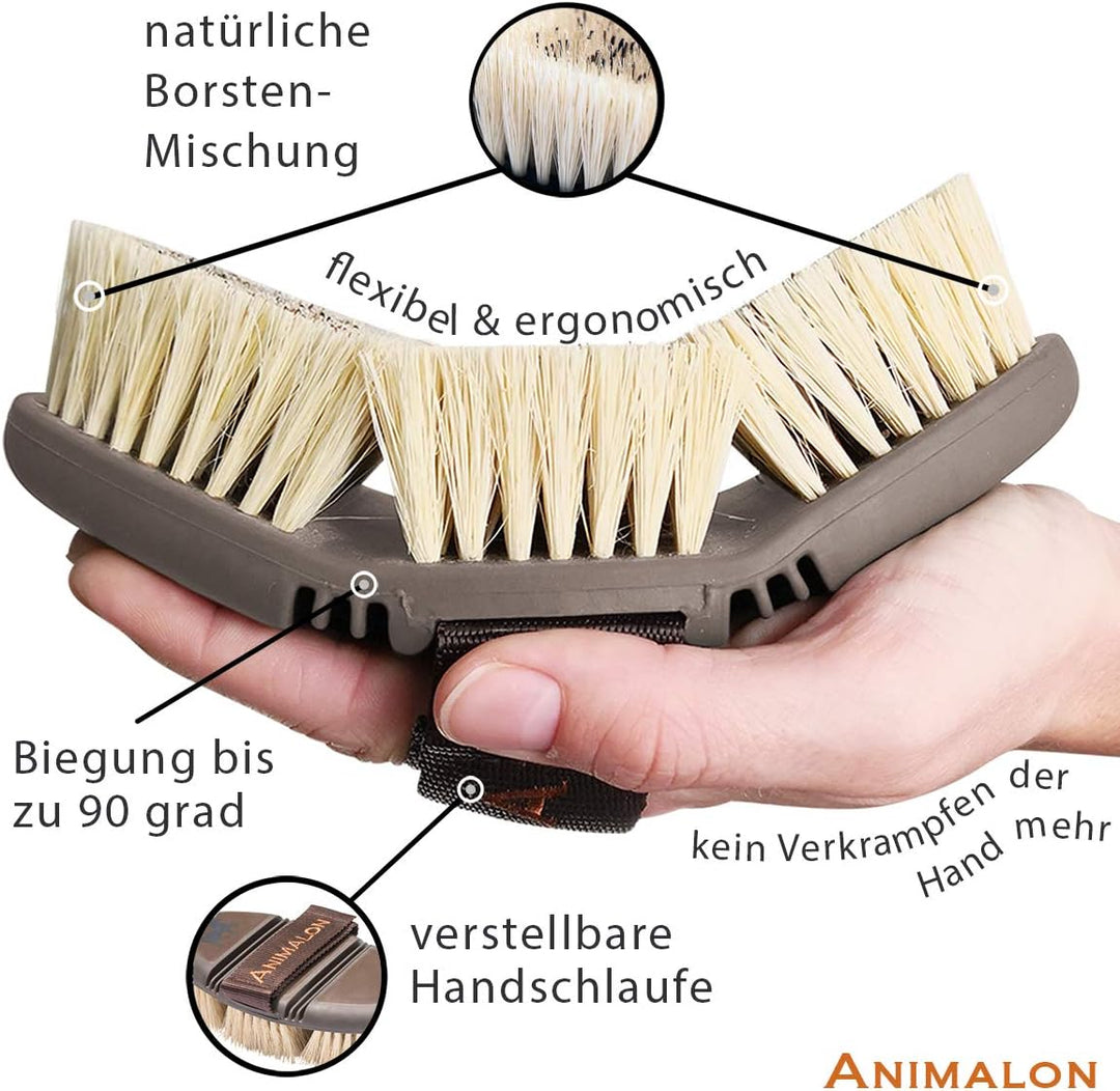Animalon CareFlex Wurzelbürste – Naturhaar-Pferde-Bürste – Wurzelkardätsche mit harten Naturborsten