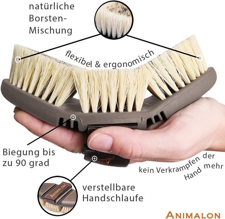 Animalon CareFlex Wurzelbürste – Naturhaar-Pferde-Bürste – Wurzelkardätsche mit harten Naturborsten