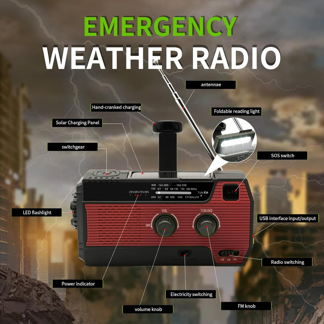 SOLARBABY Solar-Notfallradio mit Hand Kurbelradio verfügt über eine LED-Taschenlampe, einen SOS-Alar