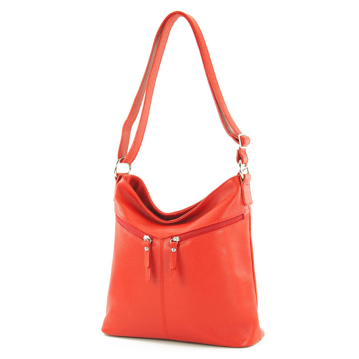 modamoda de - T196 - ital Umhängetasche Schultertasche aus Leder Rot, Rot