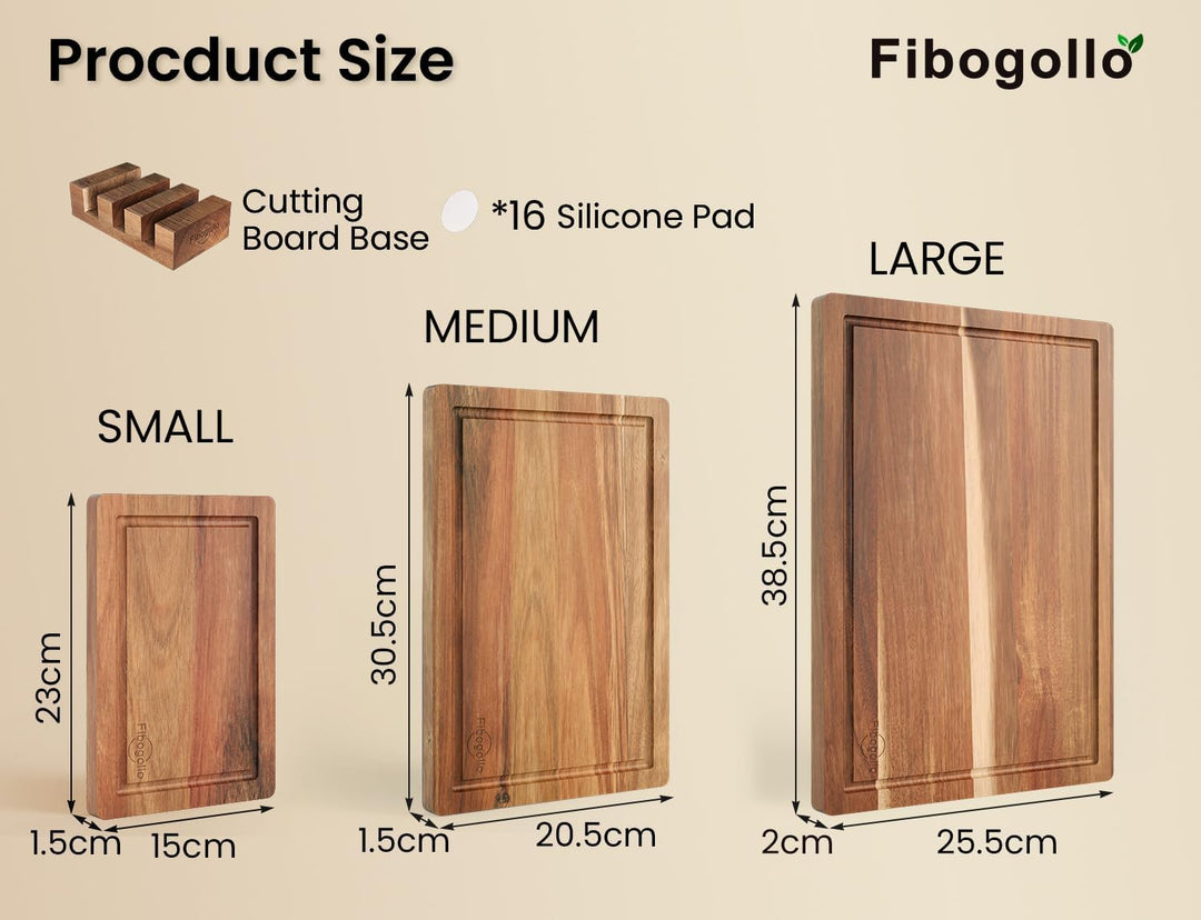 Fibogollo 3er Set Akazienholz Schneidebretter,Schneidebrett Küche mit Saftrille,Holzbrett Küche mit