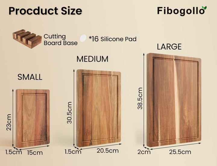 Fibogollo 3er Set Akazienholz Schneidebretter,Schneidebrett Küche mit Saftrille,Holzbrett Küche mit