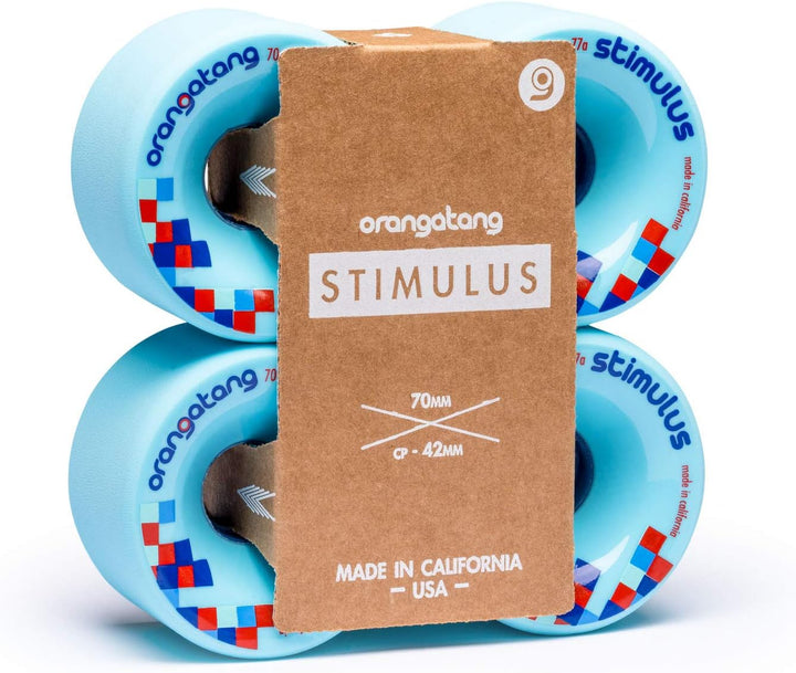 Orangatang Stimulus 70 mm Freeride Longboard Skateboard Wheels (Set of 4) Blau, 77a, Blau, 77a