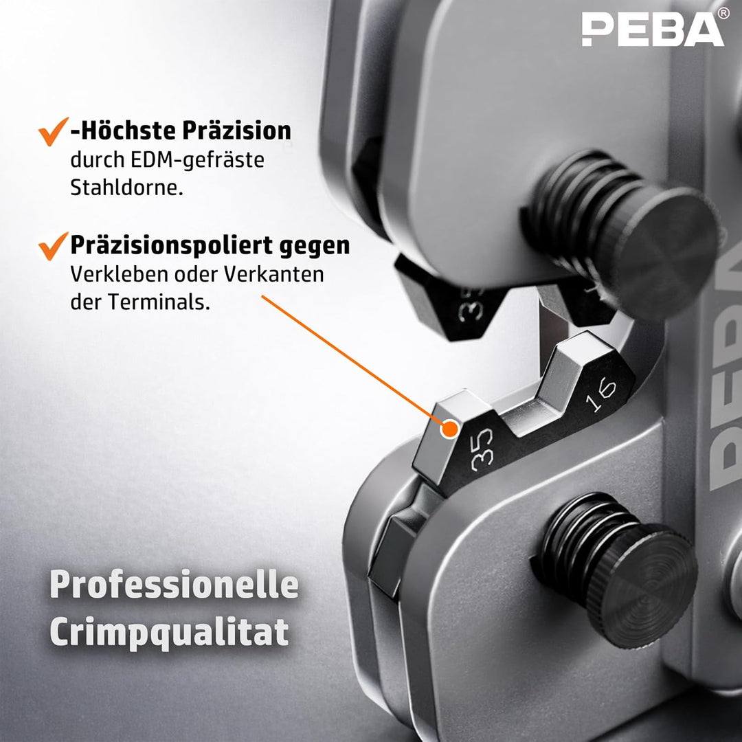 PEBA Crimpzange Kabelschuhe Set, Rohrkabelschuh Zange 6-50mm² mit Ringkabelschuhe, Kupfer Ringklemme