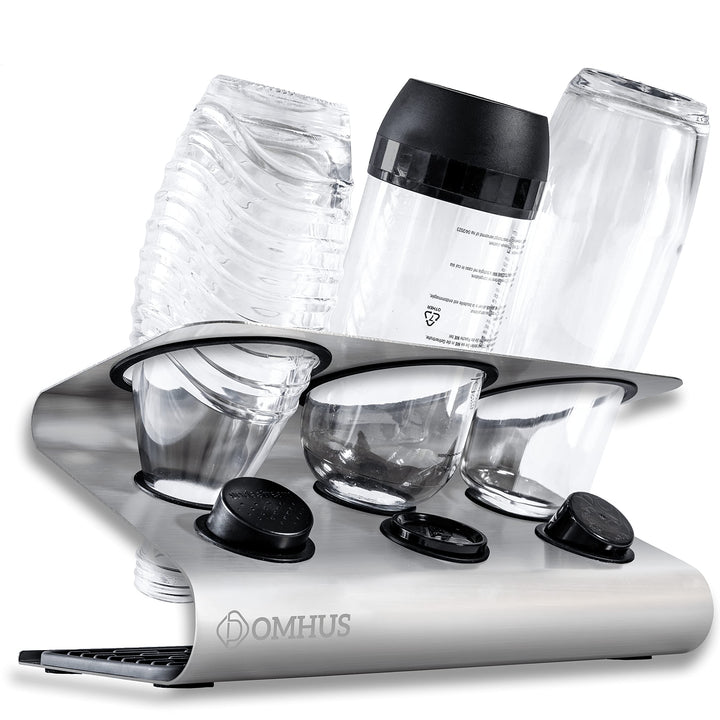 DOMHUS® Premium Abtropfhalter für SodaStream Flaschenhalter aus Edelsthal mit Abtropfmatte | Kompati