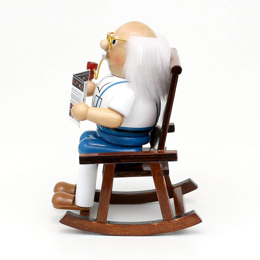 Dekohelden24 Holz Räucherfigur/Räuchermann Opa im Schaukelstuhl, L/B/H: 9,5 x 11 x 15 cm, inkl. 1 Pa