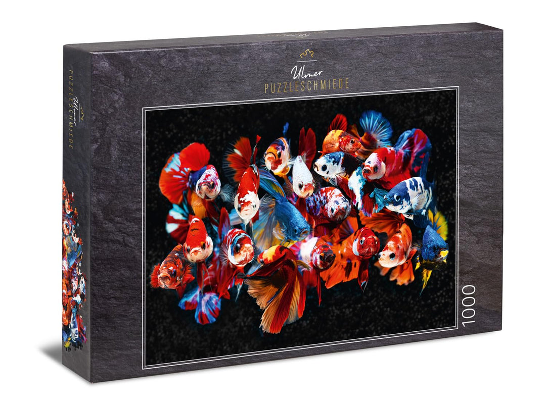 Ulmer Puzzleschmiede - Puzzle „Koi“ - Bunte Fische als klassisches 1000 Teile Puzzle - Puzzlemotiv e