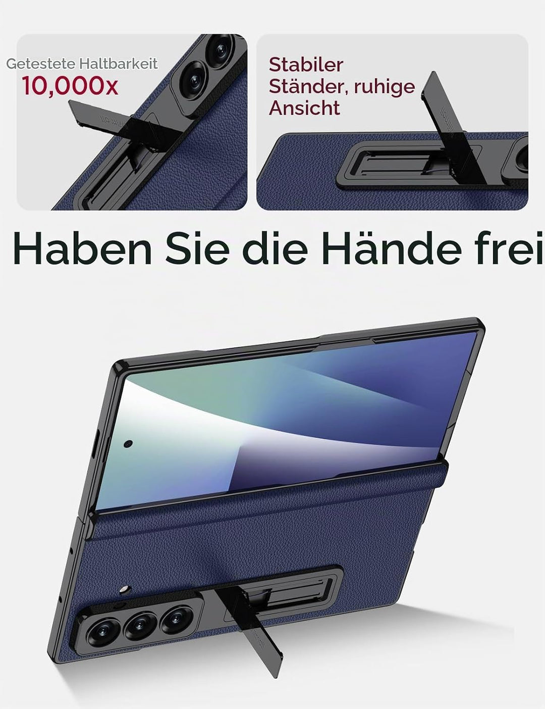 Miimall Lederhülle Kompatibel mit Samsung Galaxy Z Fold 7 Hülle mit Displayschutz+Scharnierschutz, S