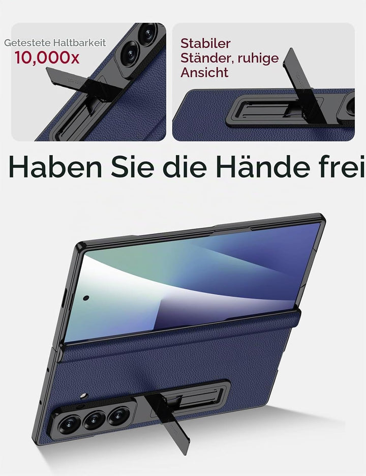 Miimall Lederhülle Kompatibel mit Samsung Galaxy Z Fold 7 Hülle mit Displayschutz+Scharnierschutz, S