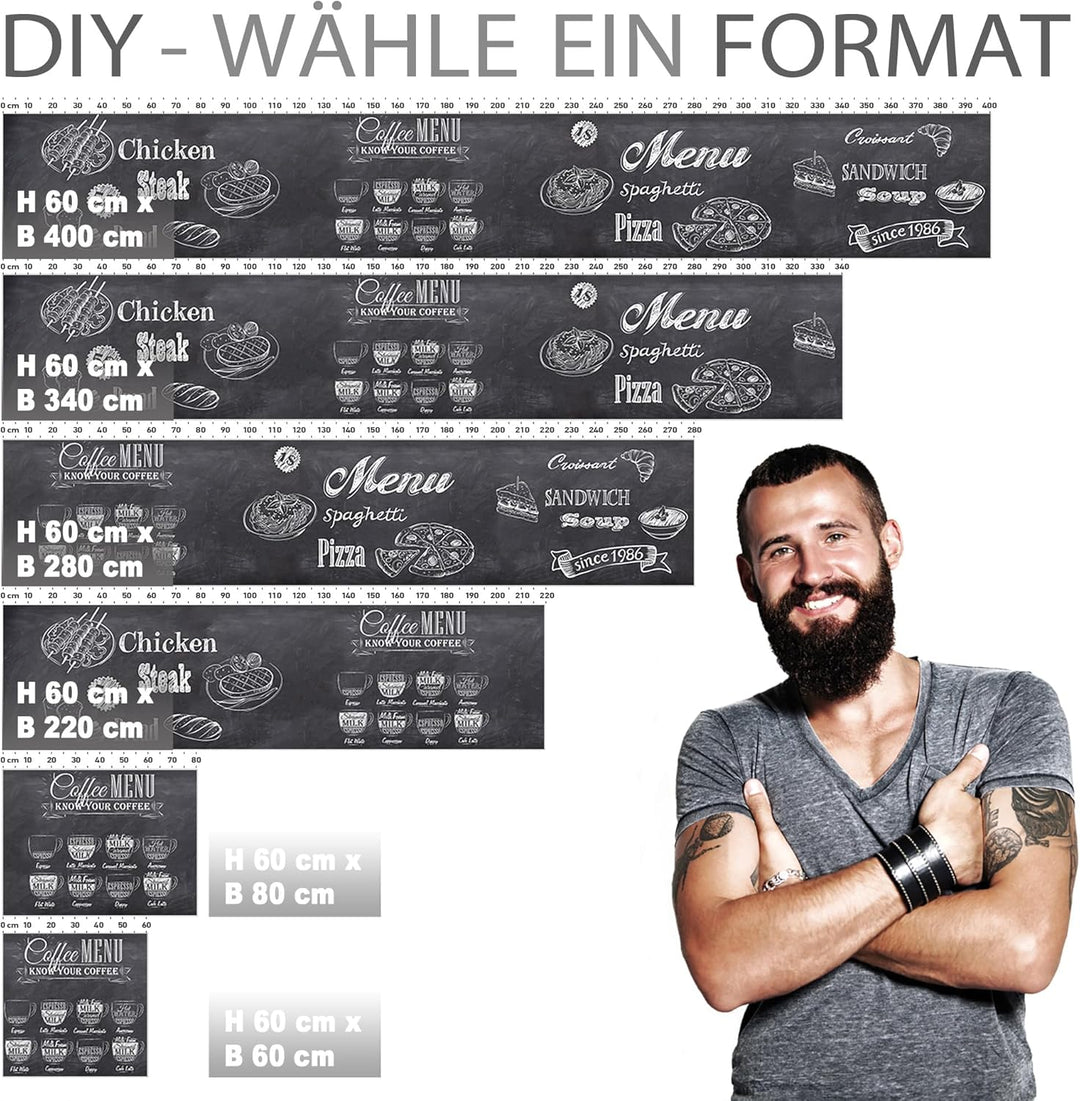 StickerProfis Küchenrückwand selbstklebend Glasoptik - Bistro MENU - 1.8mm, Versteift, alle Untergrü