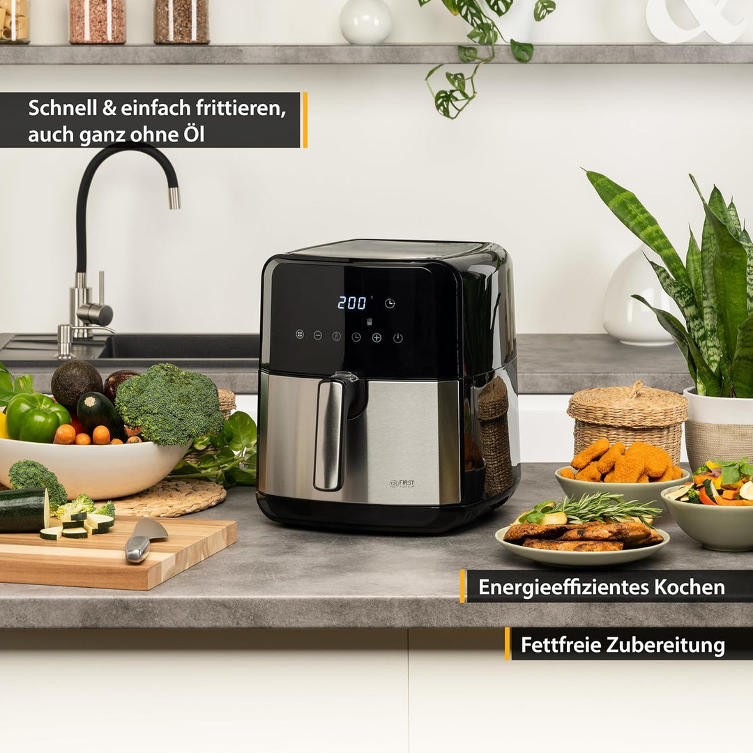 TZS First Austria Heissluftfritteuse 5 L, Antihaft-Edelstahlkorb, Airfryer, digital, 8 Programme, 17