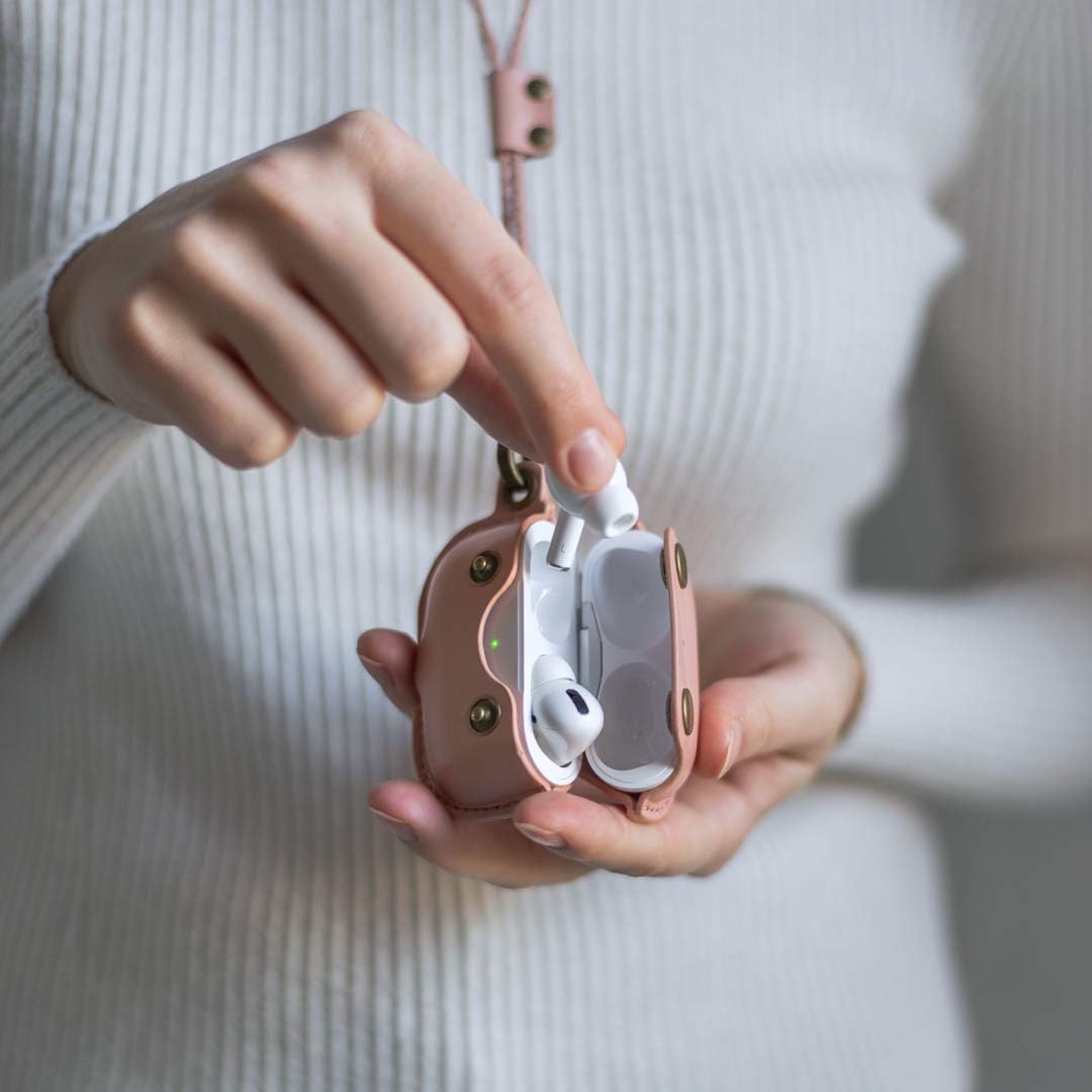 Woodcessories - AirPods Pro Leder Hülle mit Halskette, AirCase (Rose Nude) AirPods Pro rose, AirPods