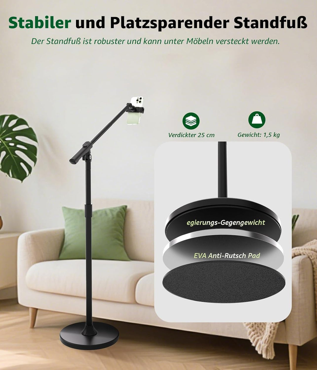 Handy Stativ, Overhead Stativ Handy mit 360° Ausziehbaren Arm &amp; Fernbedienung &amp; Handyhalterung, Hori