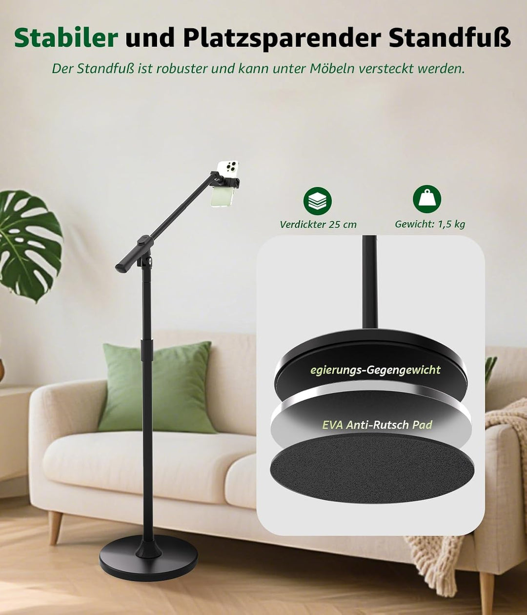 Handy Stativ, Overhead Stativ Handy mit 360° Ausziehbaren Arm & Fernbedienung & Handyhalterung, Hori