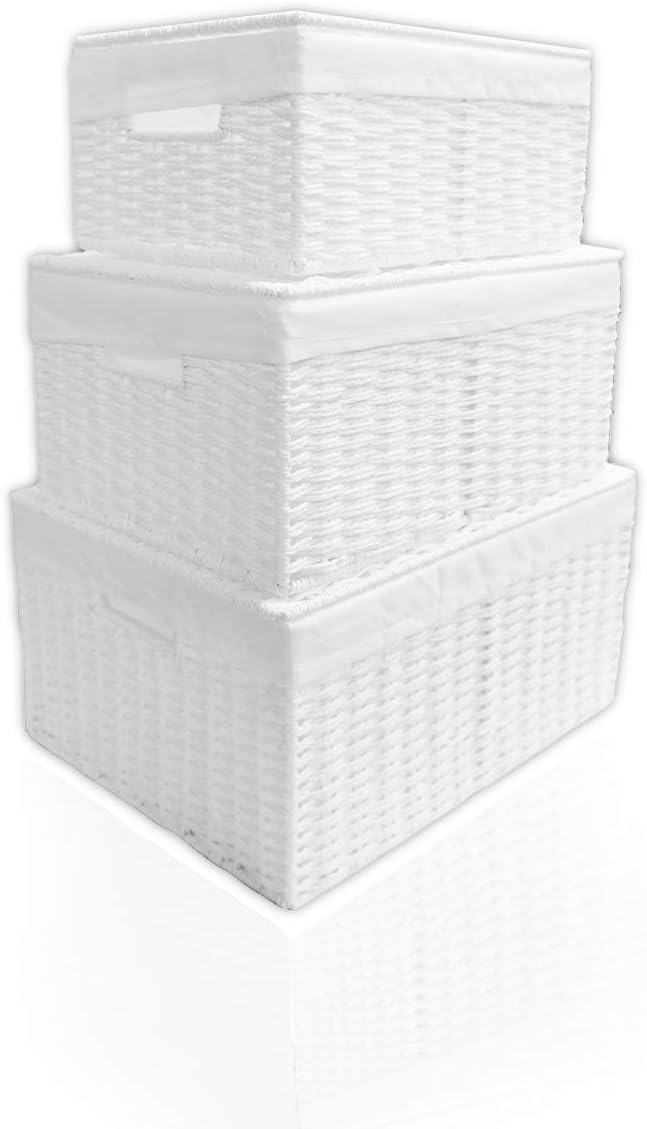 ARPAN Aufbewahrungskorb aus Papier, geflochten, mit weissem Stofffutter, weiss, Large, Meidum, Small