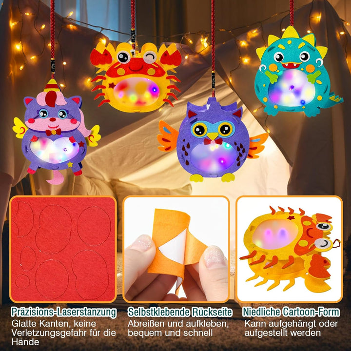 Laternen Bastelset für Kinder 4pcs, Laterne St Martin mit Laternenstab, Laterne Basteln kinder Set,