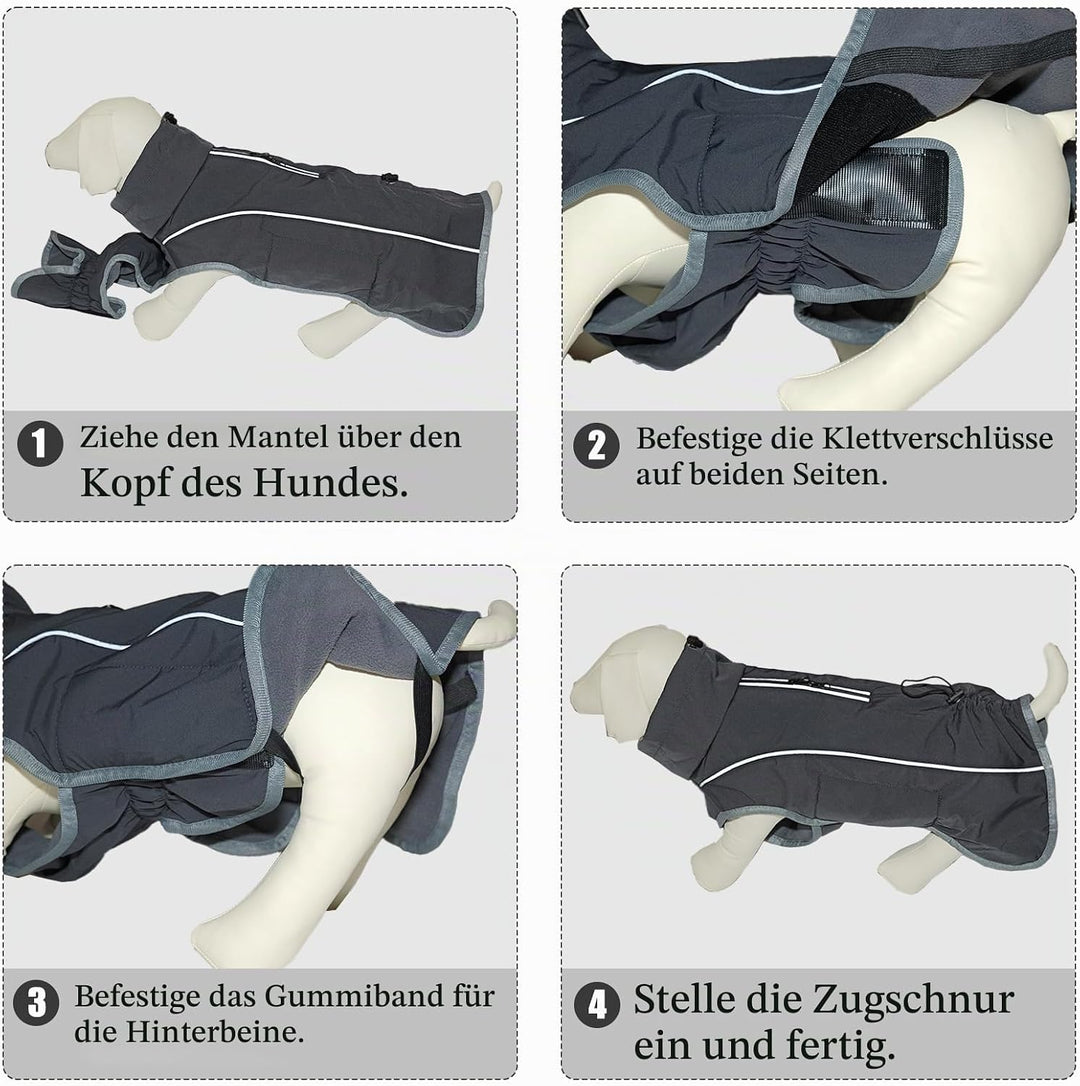 Hundemantel Warm Wasserdicht Hundejacke Winter Fleecemantel Hund Regenjacke Reflektierend mit Reissv