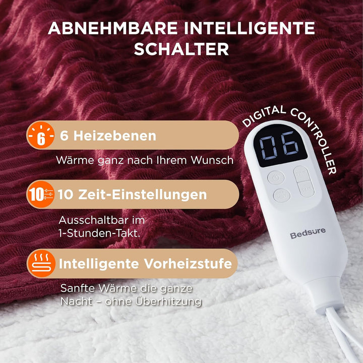 BEDSURE Heizdecke Wärmedecke Elektrische Kuscheldecke - mit Abschaltautomatik, 6 Heizstufen &amp; 10 Stu