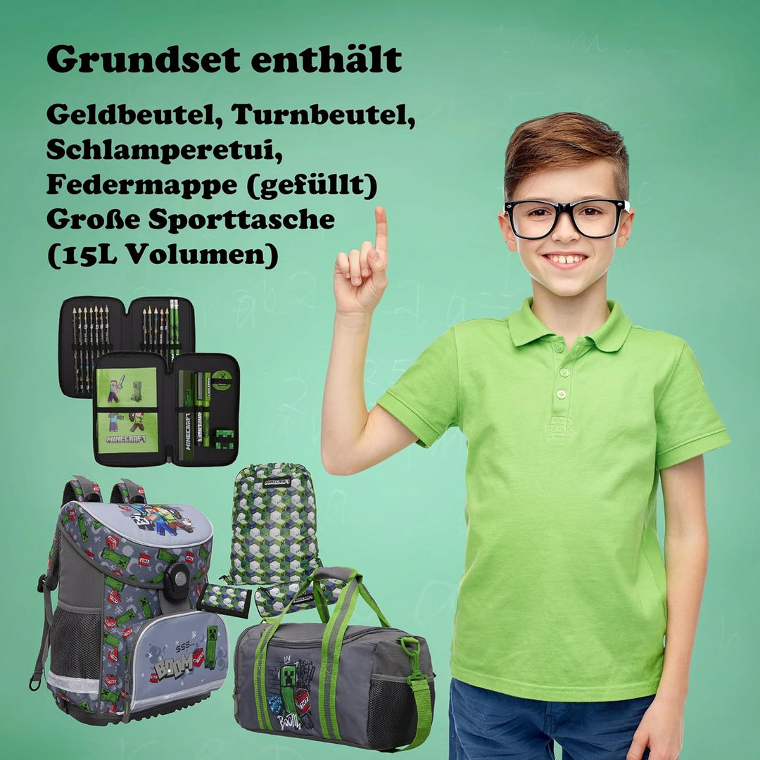 Familando - Schulranzen Set 10-teilig mit Schultüte - Minecraft - Ergonomisch, stabil & mit gepolste