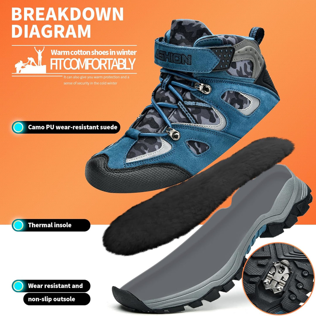 ASHION Jungen Winterschuhe Kinder Schneestiefel gefüttert und wasserdicht – rutschfeste Outdoor Wand