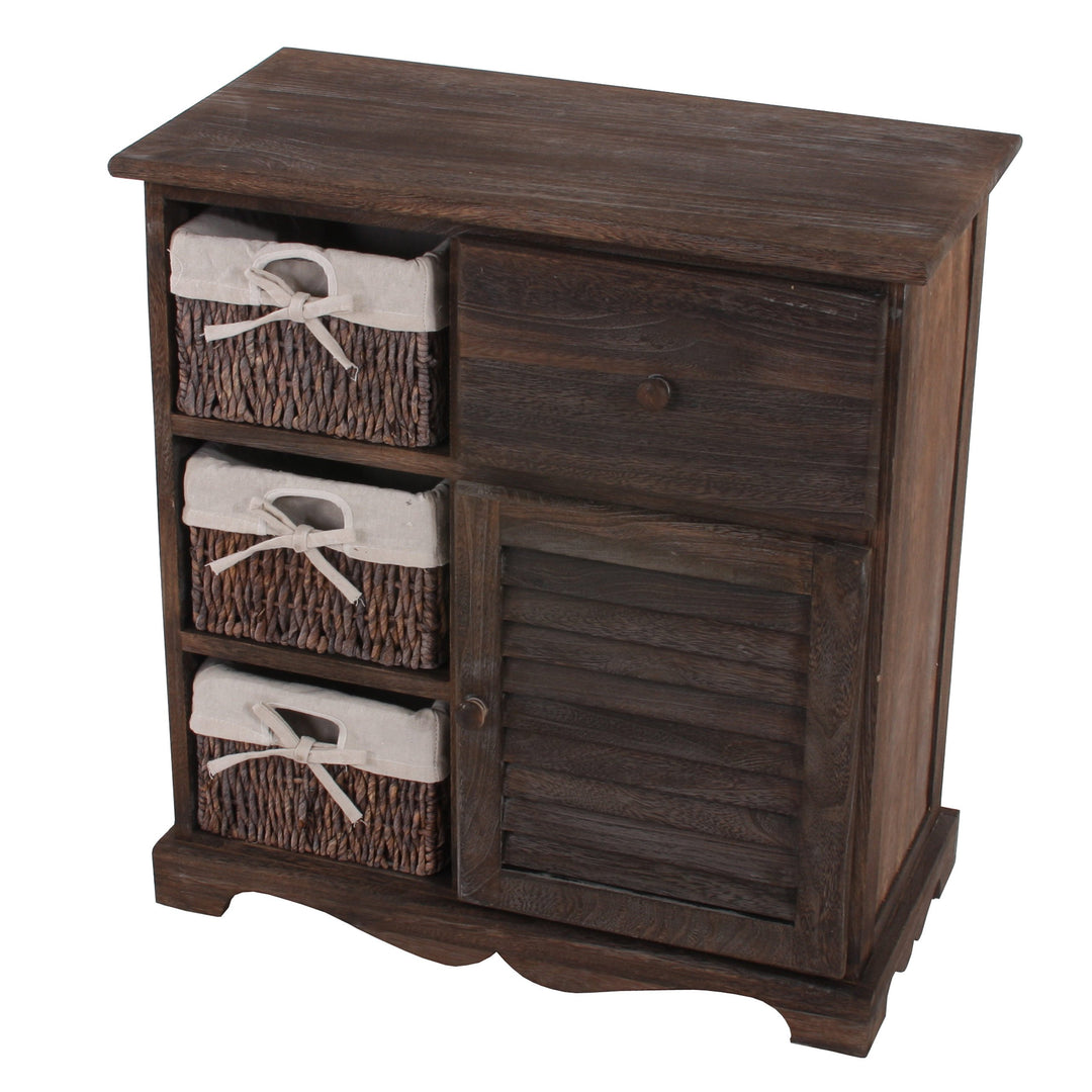 Mendler Kommode Schrank mit 3 Körben 63x60x30cm, Shabby-Look, Vintage - braun