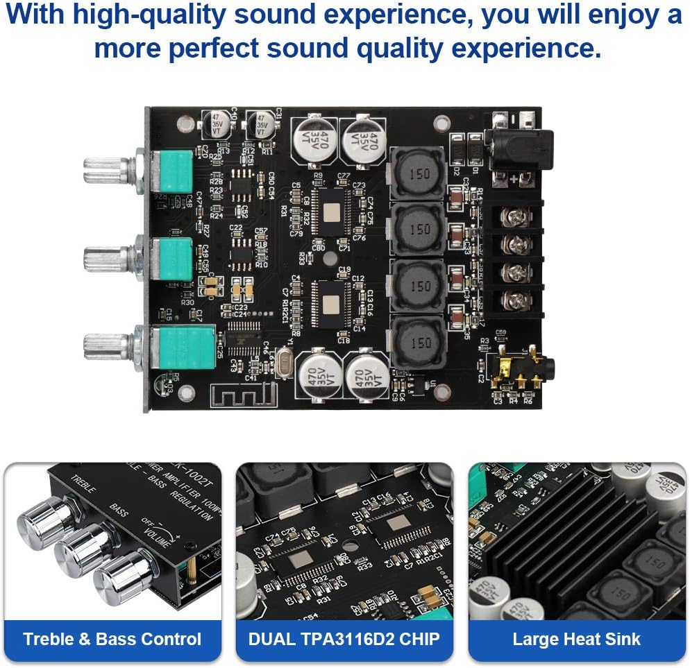 HiFi-Verstärker ZK-1002T Mini Bluetooth5.0 Verstärker Modul 2.0 Kanal 200W Stereo Audioverstärker DC