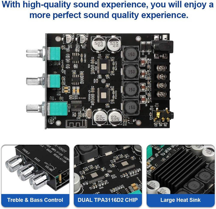 HiFi-Verstärker ZK-1002T Mini Bluetooth5.0 Verstärker Modul 2.0 Kanal 200W Stereo Audioverstärker DC
