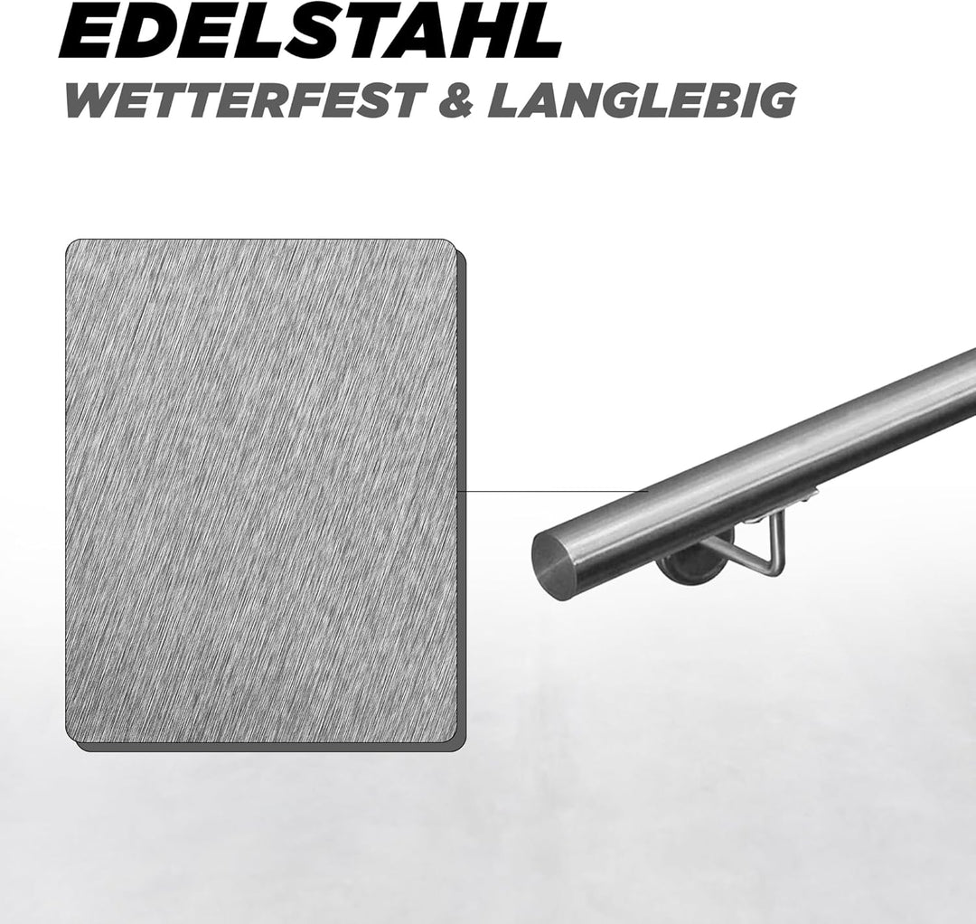 Edelstahl Handlauf Treppengeländer Geländer Wandhandlauf Wand Treppe 40-1000 cm V2Aox, Länge:40 cm,