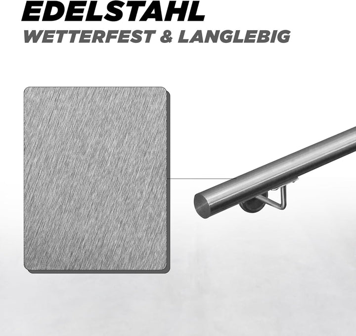 Edelstahl Handlauf Treppengeländer Geländer Wandhandlauf Wand Treppe 40-1000 cm V2Aox, Länge:40 cm,