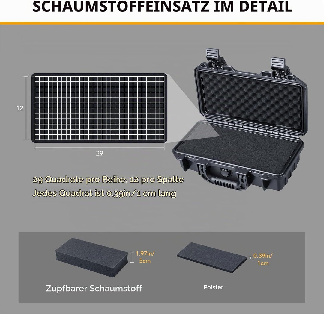 Lykus HC-3011 Wasserdicht Koffer mit anpassbarem Schaumstoff, Innengrösse 31x13,9x8,9 cm, geeignet f