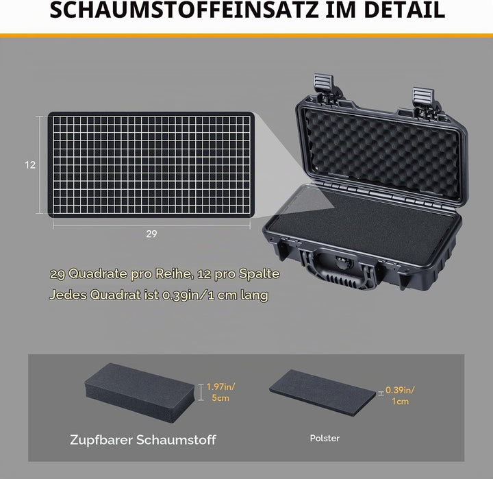 Lykus HC-3011 Wasserdicht Koffer mit anpassbarem Schaumstoff, Innengrösse 31x13,9x8,9 cm, geeignet f