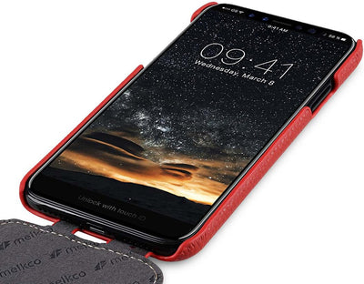 Edle Tasche für Apple iPhone XS und iPhone X / Case Aussenseite aus beschichtetem Leder / Schutz-Hül