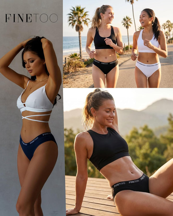 FINETOO 10er Pack Baumwoll Slips Damen Atmungsaktive Unterwäsche Logo Sportunterwäsche Weich Sexy Un