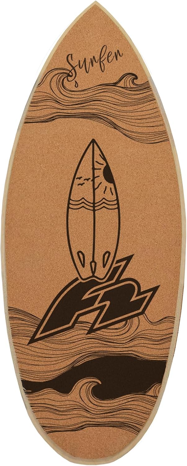 F2 Set Kork Balance Board Flat Shape + Halbkugel Modell wählbar Surf 84x31cm + Halbkugel, Surf 84x31