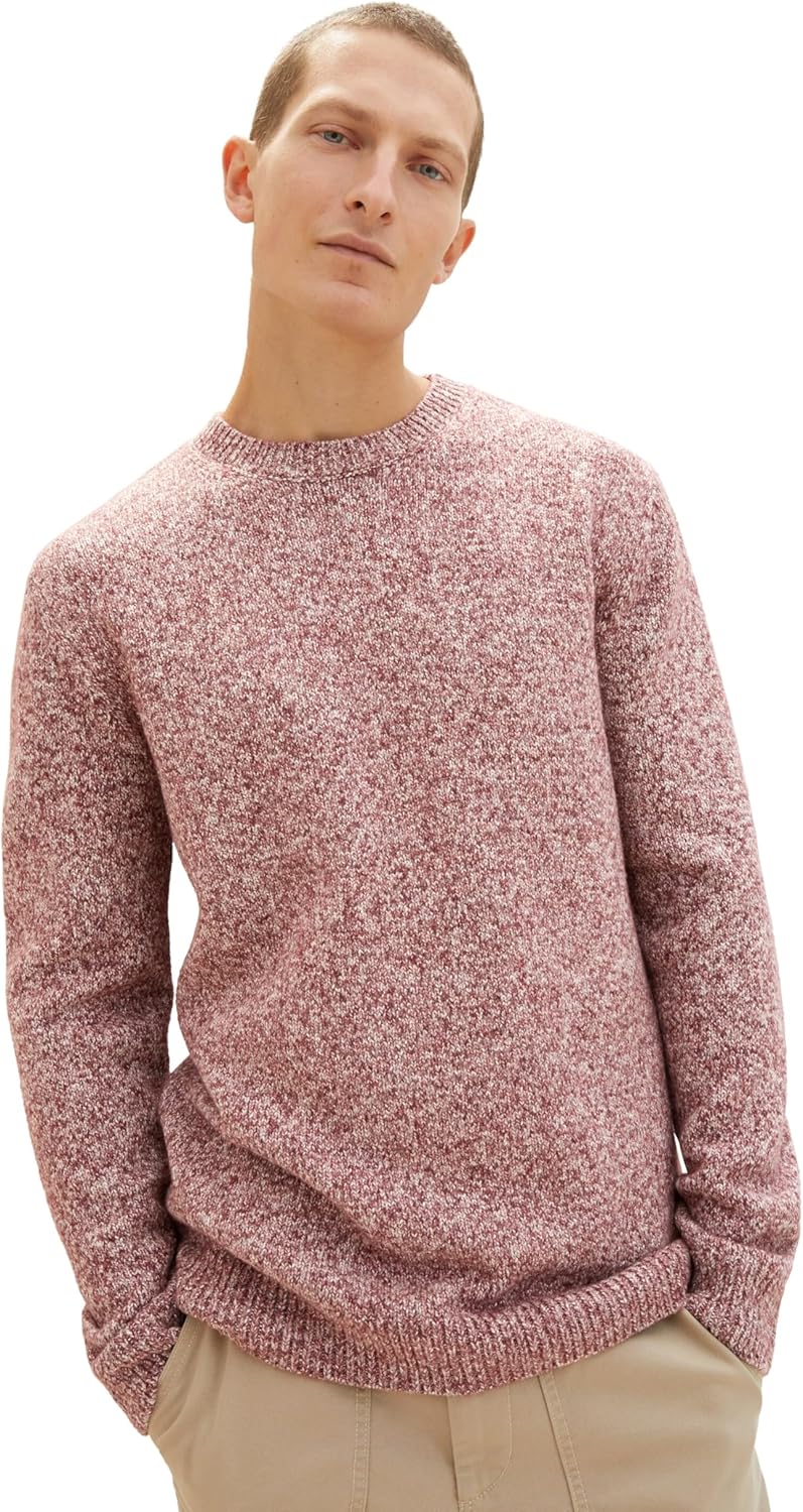 TOM TAILOR Herren Pullover, XXL 34187 - Tawny Port White Twotone