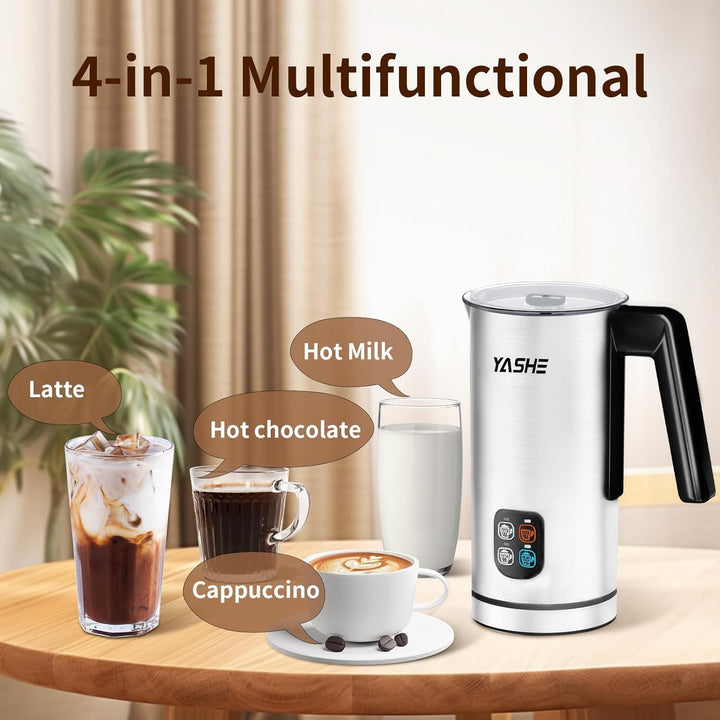 YASHE Milchaufschäumer, 240 ml Milchaufschäumer Elektrisch, 4-in-1 Edelstahl Milchschäumer, Antihaft