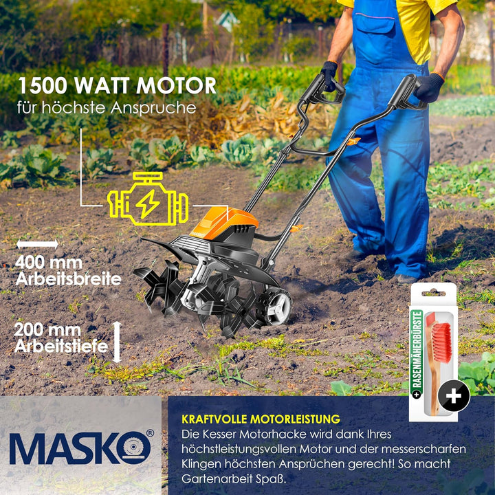MASKO® elektrische Motorhacke 1500 Watt | 45cm Arbeitsbreite 20cm Arbeitstiefe | Bodenhacke | Ackerf
