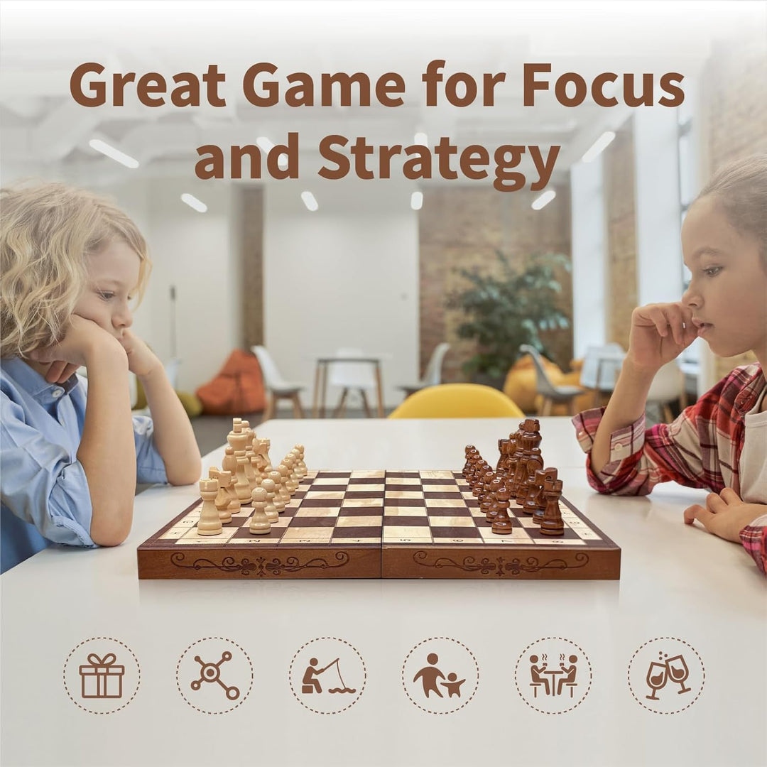 Magnetisches Schach- und Dame-Set, Brettspiele, Kinder und Erwachsene, aus Holz, faltbar, handgeschn